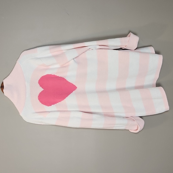 Betsey‎ Johnson Pink and White Striped Heart Cardigan Size Large - Picture 2 of 12